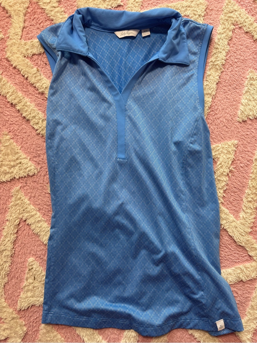 Lady Hagen Sky Blue Striped Sleeveless Golf Polo